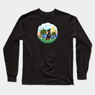 "Happy Day" Miniature Pinscher (Natural ears) in the Country Long Sleeve T-Shirt